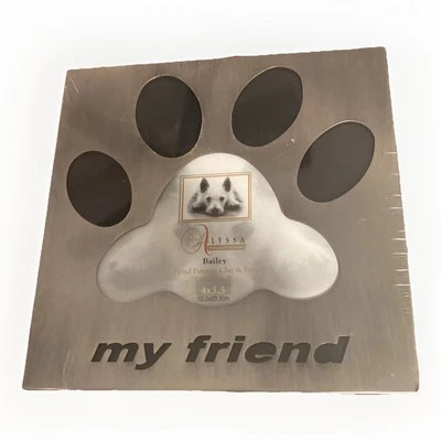 Marco de fotos Alyssa Pet Dog 4x3,5 metal cepillado impresión de pata de mi amigo Foto 1 de 4