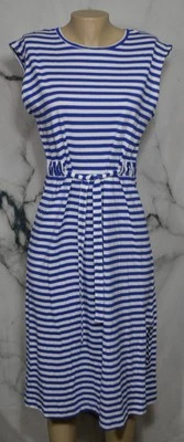 SONOMA Blue White Striped Sleeveless Midi Dress Medium Ties at Waist Cotton Moda - Image 1 of 4