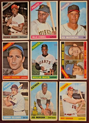 Lote 1966 Topps Salón de la fama (9) Mays Koufax Sutton RC Morgan Killebrew Allen ¡MÁS! L/M Gr Foto 1 de 2