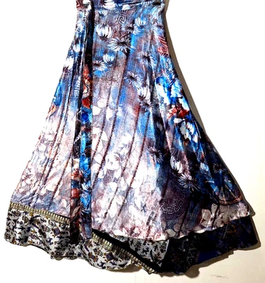Increíble-arte Vintage Seda Sari Magic Wrap Falda Reversible Doble Capa Falda, Foto 1 de 4