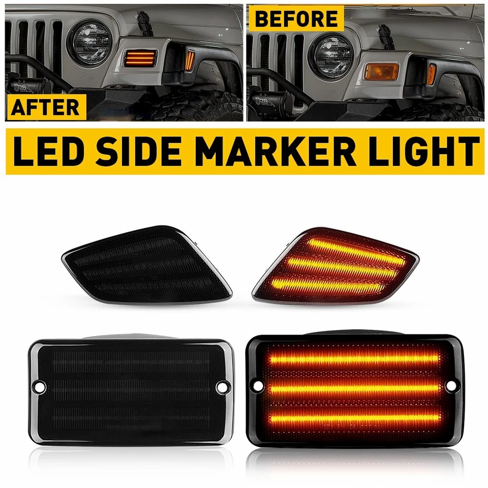 Luces de señalización LED laterales para guardabarros delanteras para 97-06 Wrangler Jeep TJ EO Foto 1 de 4