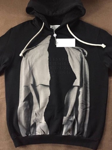 Felpa con cappuccio nera 50 nuova Maison Margiela Destroy trench coat stampata 19AW