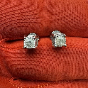 Vintage ZEI signierte 14K Weißgold runde Diamant Ohrstecker klassisches Design - Bild 1 von 6