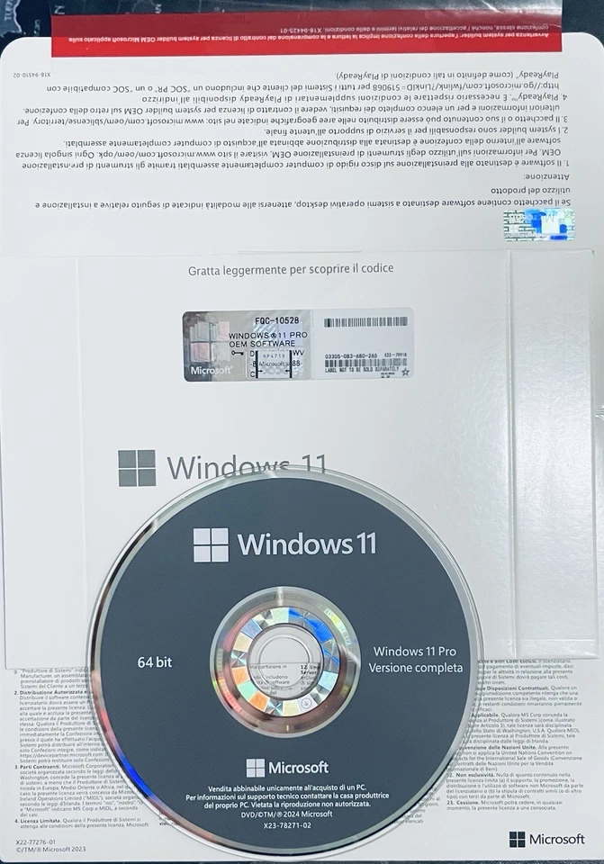MICROSOFT Windows 11 PROF. Dvd Box Italiano + Sticker COA V.24H2 LICENZA A VITA - Immagine 1 di 3