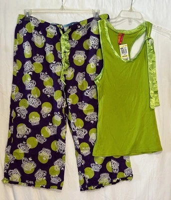 Jenni by Jennifer Moore Cropped Pajama Pants & Top in Purple & Green Sizes New - Image 1 of 4