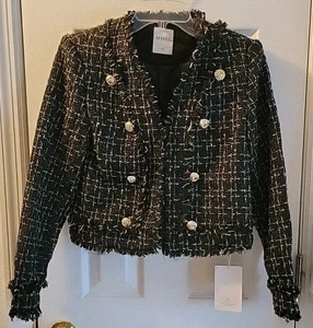 MOTF Premium Tweed Contrast With Gold Buttons Boxy Gorgeous Jacket - Picture 1 of 5