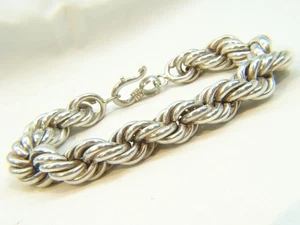 Vintage Big Heavy Sterling Silver Shiny Twisted Rope 8” Flexible Bracelet - Picture 1 of 18