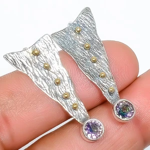 Mystic Topaz Sand Paper Textured Silver Plated Earring 1.17" T912|Christmas Gift - Picture 1 of 3
