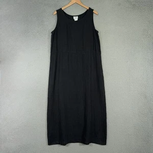 Vintage Hot Cotton Dress Womens Large Black 100% Linen Maxi Sleeveless USA 90s - Picture 1 of 14