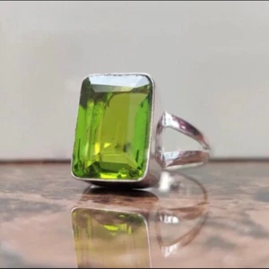 Natural Peridot Gemstone Ring Statement Ring 925 Sterling Silver Unique Ring - Picture 1 of 9