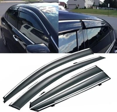 Window Visor Rain Guard w/ Chrome Trim For 2013-2017 Honda Accord Hybrid EX-L SE - Image 1 of 4