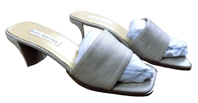 Ann Marino 2.25" Curved Heels Linen Beige Open Toe Slides Sandals Slip On sz 6 - Image 1 of 4