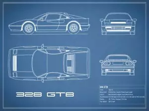 Poster - Ferrari 328 GTB Blueprint, Retro Modern Patent, 3 Sizes - Picture 1 of 17