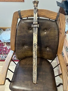 ANTIQUE CHINESE HAND MADE BONE SWORD 30 INCHES TOTAL, 22 INCHES THE BLADE. - Picture 1 of 24