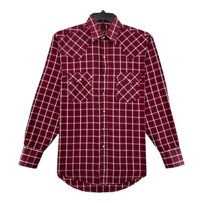 Camisa Ely Plains Hombre M Borgoña Cuadros Vintage Occidental Manga Larga Perla A Presión Foto 1 de 4