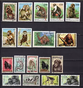 les singes un lot de 15 timbres oblitérés /TE5540 - Picture 1 of 1
