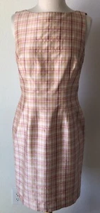 Vtg. SPENSER JEREMY 100% SILK Pastel Peach Plaid Sleeveless Dress Women's size 4 - Picture 1 of 12