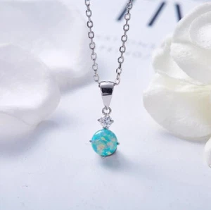 Classic Round Green Fire Opal Zirconia 925 Sterling Silver Necklace Pendants - Picture 1 of 5