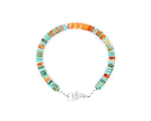 6mm Turquoise & Spiny Oyster Heishi Bracelet, Unisex Stacking, Colorful Gemstone - Picture 1 of 4