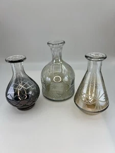 Set Of 3 Etched Glass Bottles/Bud Vases Bohemian Vintage Look Spring Easter - Picture 1 of 9