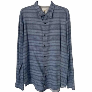 New Fundamental coast men long sleeve shirt Blue Stripped Large Cotton Linen BC - Picture 1 of 9