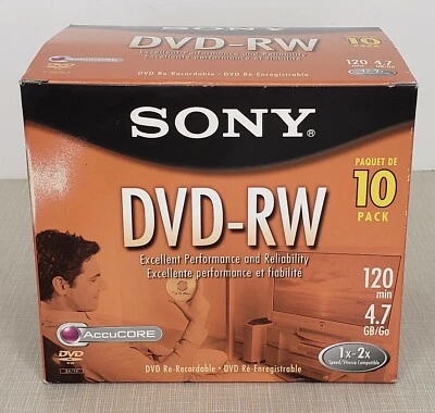 Sony 10DMW47SS  1X  -  2X 4.7 GB DVD-RW Disc 10-Pack 120min - Image 1 of 4