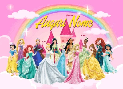 Cialda PRINCIPESSE DISNEY CASTELLO con NOME Decorazione Torta Ostia Zucchero