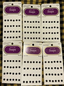 6 Lot 144 Pairs J&P Coats Sew-On Snaps Black Coated Brass Sz 4/0 6/ 24 Count 325 - Picture 1 of 4