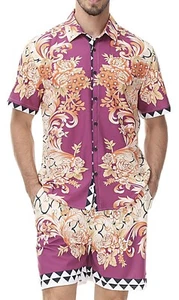MCEDAR Men's Hawaiian Shirt and Short 2 Piece Vacation Outfit Casual Size Med - Picture 1 of 4