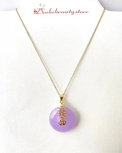 Edle Halskette mit Anhänger violetter Donut Jade Stein intarsiert. - Bild 1 von 5