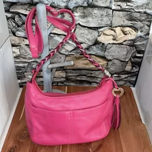 Brighton Barbados Zip Top Pink Pebble Leather Hobo - Picture 1 of 9
