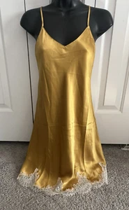 Ginia Silk Chemise Lingerie Slip Dress V-Neck 100% Silk Sexy AU10 US6 Gold $179 - Picture 1 of 8