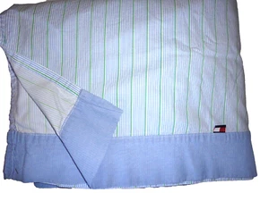 TOMMY HILFIGER BLUE & GREEN MULTI STRIPES (1) QUEEN FLAT SHEET 100% COTTON 82X98 - Picture 1 of 4