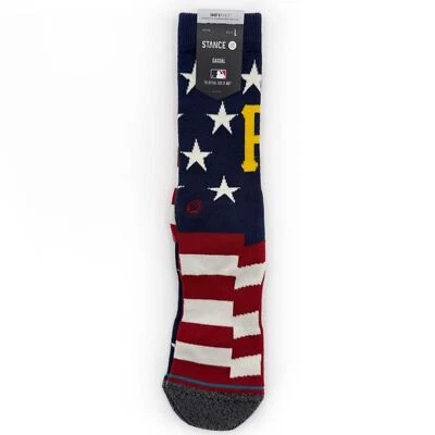 Stance Pittsburgh Pirates Brigade Crew Socks Mens Large MLB USA American Flag - Image 1 of 4