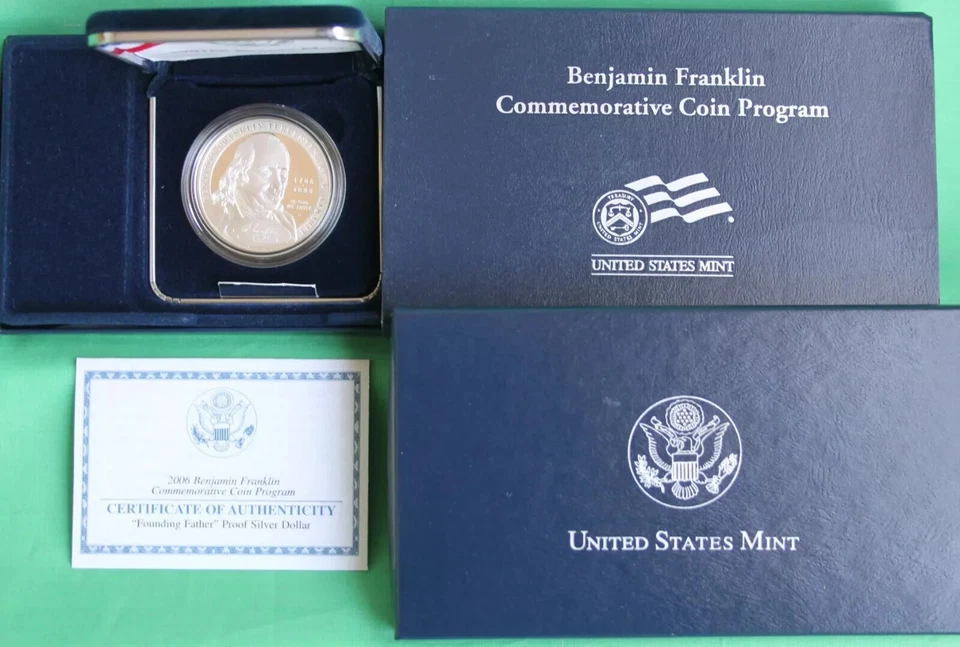 2006 P Ben Franklin Proof Silver One Dollar Founding Father $1 Coin Box and COA - Image 1 of 1
