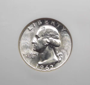 1962 "P" Washington ARGENTO quarto 25c NGC MS64 #013 BU non circolato ECC&C, Inc - Foto 1 di 5