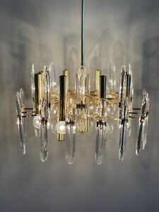 SCIOLARI Chandelier Vintage Crystal Clear Glass Brass Mid Century Modernist