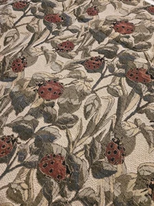Red Ladybug In Green Floral Tapestry Fabric 40" X 58" - Picture 1 of 3