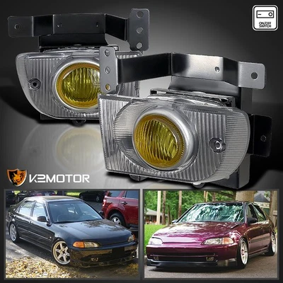 Fits 1992-1995 Honda Civic 4Dr Yellow Bumper Fog Lights Lamps+Switch Left+Right - Imagem 1 de 4