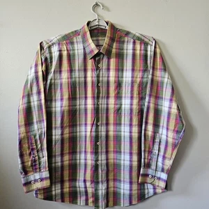 Alan Flusser Shirt Men's Size XL Multicolor Purple Plaid Long Sleeve Button Up - Picture 1 of 9