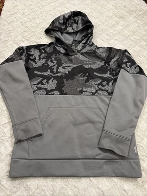 Sudadera con Capucha Reebok Niños Talla M Gris Negro Logo PlayWarm Bolsillo Canguro Foto 1 de 4