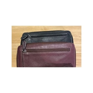Tignanello Genuine Leather Wallet Pockets Zip Around Burgundy And Black - Picture 1 of 7