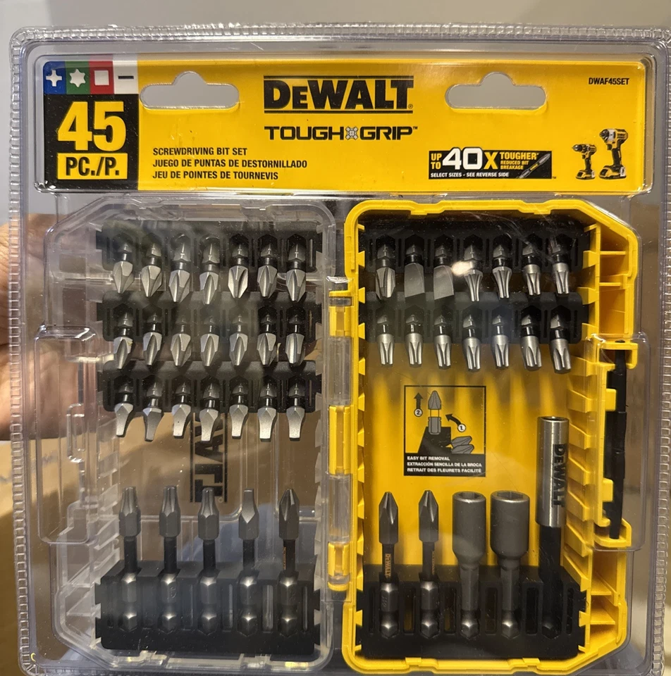 DeWALT DWA45SET Tough Grip Steel Hex Shank Screwdriver Bit Set 45-Piece w/Case - Image 1 of 1