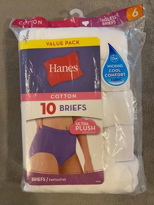 Paquete de 10 calzoncillos blancos 100 % algodón Hanes para mujer talla 6 - NUEVOS - PW40WH Foto 1 de 3