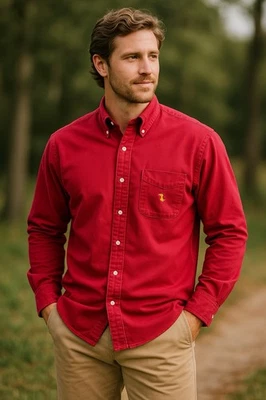 Camisa de Colección Prep Roja Abotonada Cabeza de Pato Resistente a las Arrugas Para Hombre’s M Algodón Foto 1 de 4