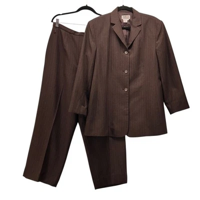 Traje Pantalones Style And Co 14 Marrón Chocolate Cuadrado Tobillo Carrera Oficina Negocios Foto 1 de 4