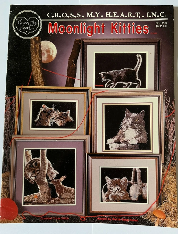 Moonlight Kitties Cats Kittens Counted Cross Stitch Pattern Booklet 5 Patterns - Image 1 of 1