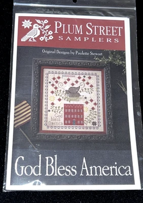 NEW GOD BLESS AMERICA  Plum Street Samplers Pattern Chart c2022 Paulette Stewart - Image 1 of 3