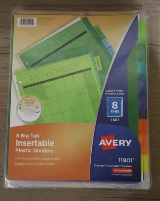 Avery 8-Tab Plastic Binder Dividers Insertable Multicolor Big Tabs 1 Set 11901 - Image 1 of 2