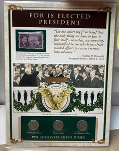 Life&Times of FDR 1951 - 3 Roosevelt Dimes W/Stamp - Elected President - Picture 1 of 2
